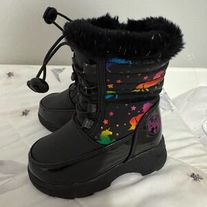 Kids Black Winter Boots with Rainbow Accents